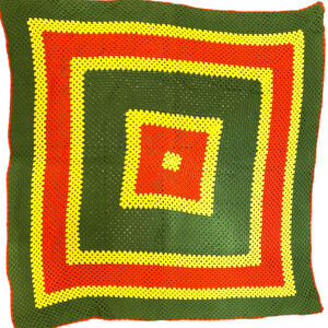 VTG Granny Square Afghan Blanket Crochet Throw Boho Retro 60x60